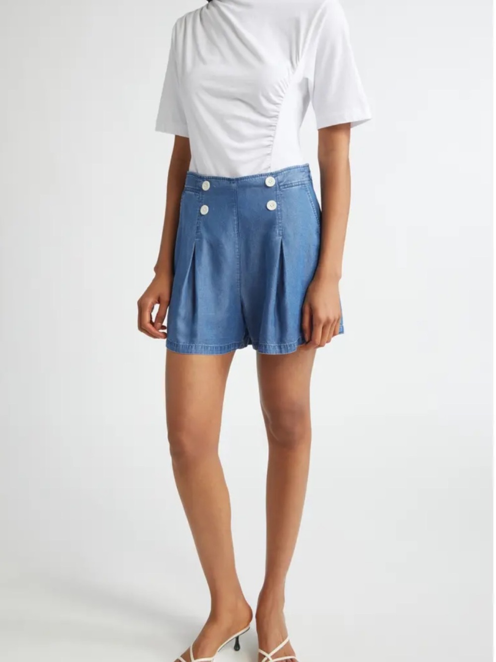 10 Crosby Derek Lam Light Blue High-Waist Sailor Button Shorts